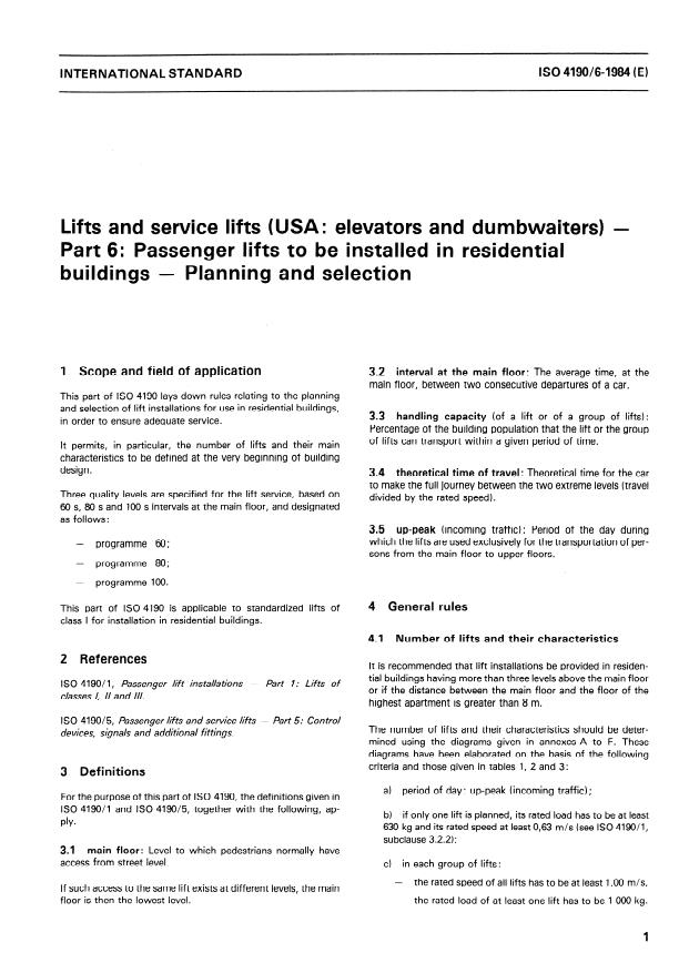 ISO 4190-6:1984 - Lifts and service lifts (USA : elevators and dumbwaiters)