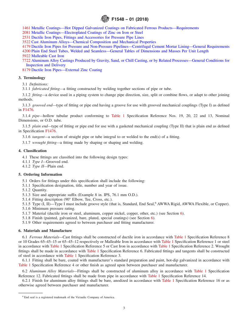 REDLINE ASTM F1548-01(2018) - Standard Specification for  Performance of Fittings for Use with Gasketed Mechanical Couplings   Used in Piping Applications