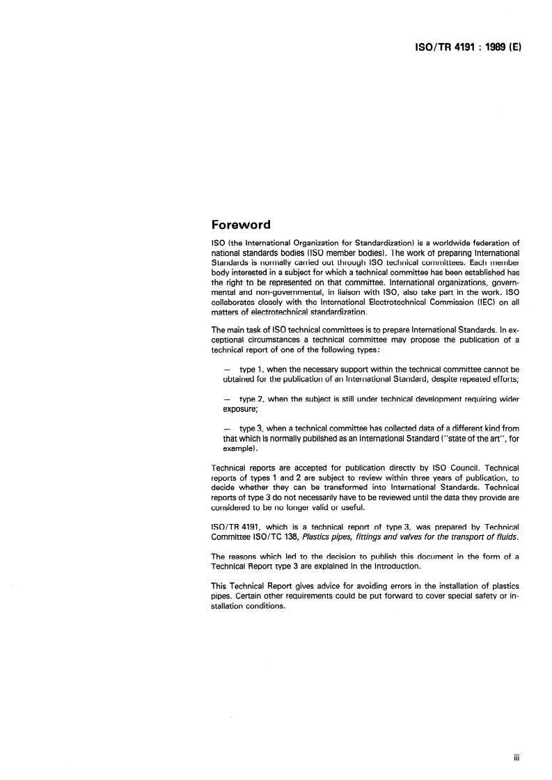 ISO/TR 4191:1989 - Unplasticized polyvinyl chloride (PVC-U) pipes for water supply — Recommended practice for laying
Released:11/2/1989