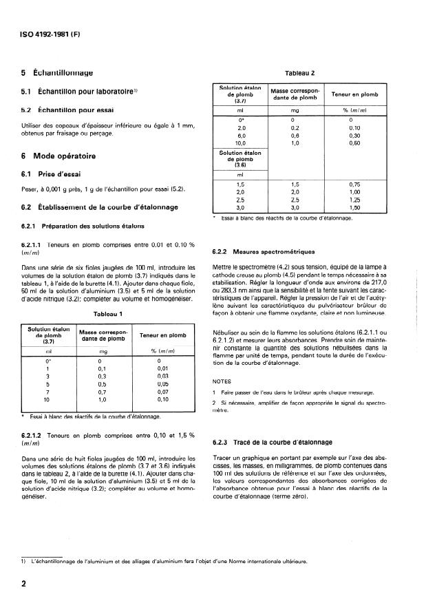 ISO 4192:1981 ISO 4192:1981 - Aluminium et alliages d'aluminium -- Dosage du plomb -- Méthode par spectrométrie d'absorption atomique dans la flamme - Page 4 preview