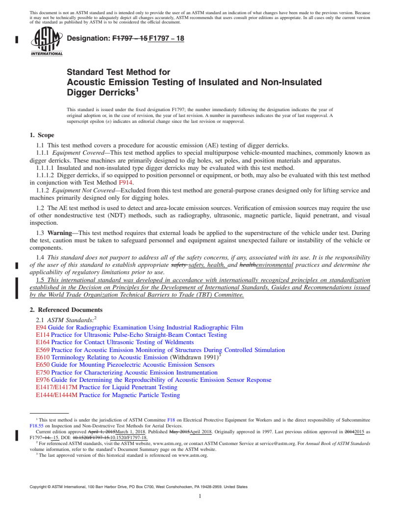 REDLINE ASTM F1797-18 - Standard Test Method for  Acoustic Emission Testing of Insulated and Non-Insulated Digger   Derricks