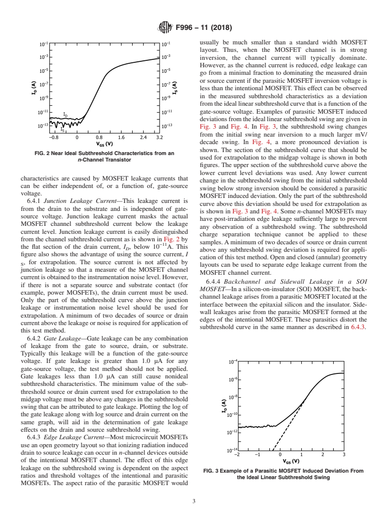 ASTM F996-11(2018) - Standard Test Method for  Separating an Ionizing Radiation-Induced MOSFET Threshold Voltage   Shift Into Components Due to Oxide Trapped Holes and Interface States   Using the  Subthreshold Current&#x2013;Voltage Characteristics (Withdrawn 2023)