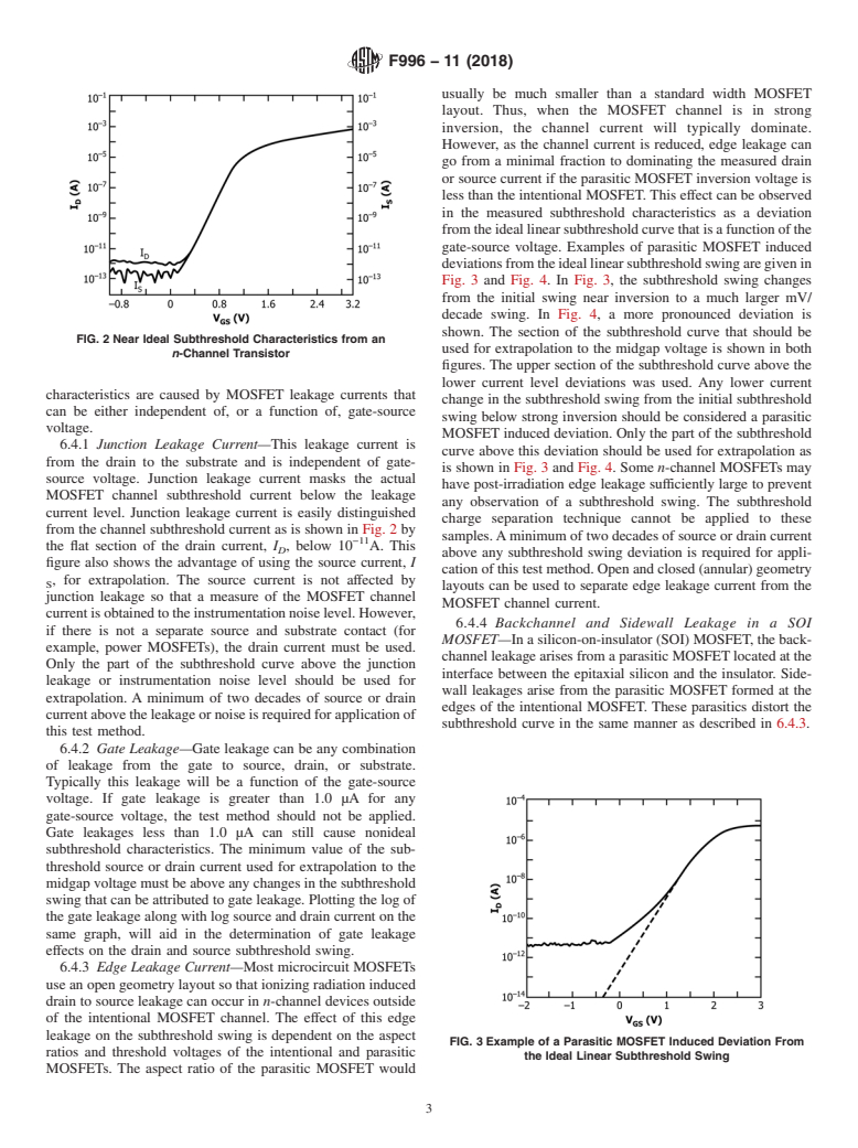 ASTM F996-11(2018) - Standard Test Method for  Separating an Ionizing Radiation-Induced MOSFET Threshold Voltage   Shift Into Components Due to Oxide Trapped Holes and Interface States   Using the  Subthreshold Current&#x2013;Voltage Characteristics