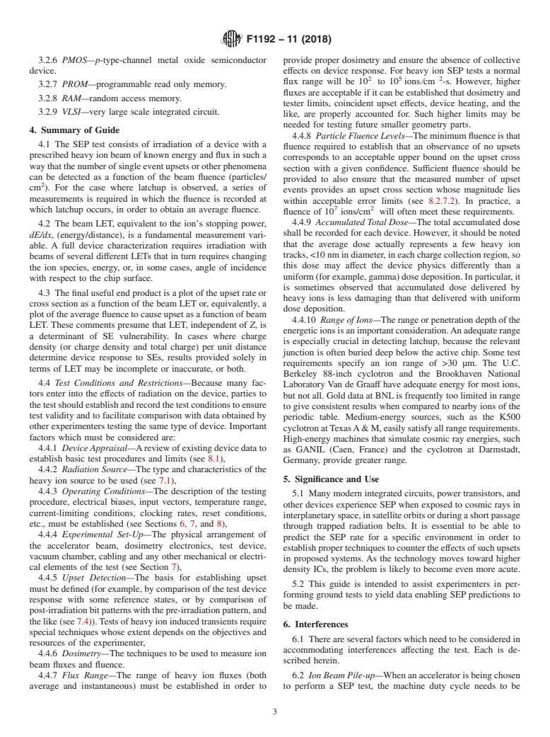 ASTM F1192-11(2018) - Standard Guide for the  Measurement of Single Event Phenomena (SEP) Induced by Heavy   Ion Irradiation of Semiconductor Devices