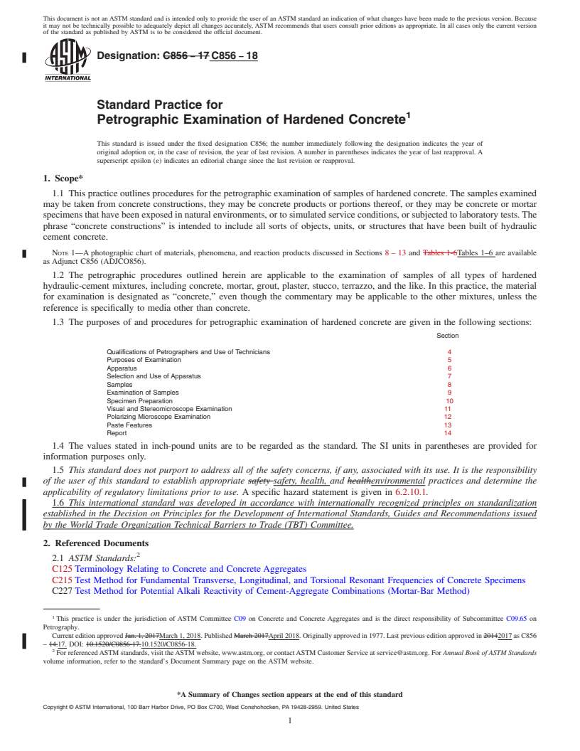 REDLINE ASTM C856-18 - Standard Practice for  Petrographic Examination of Hardened Concrete