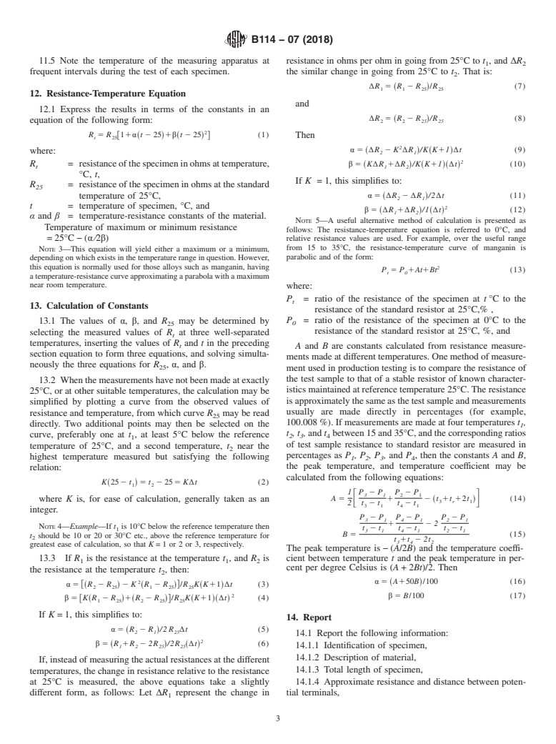 ASTM B114-07(2018) - Standard Test Method for Temperature-Resistance Constants of Sheet Materials for Shunts  and  Precision Resistors