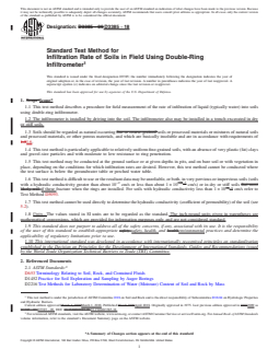 ASTM D3385-18 REDLINE ASTM D3385-18 - Standard Test Method for Infiltration Rate of Soils in Field Using Double-Ring Infiltrometer - Page 1 preview