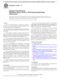 ASTM D3385-18 ASTM D3385-18 - Standard Test Method for Infiltration Rate of Soils in Field Using Double-Ring Infiltrometer - Page 1 preview