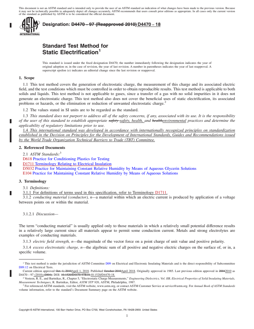 REDLINE ASTM D4470-18 - Standard Test Method for  Static Electrification