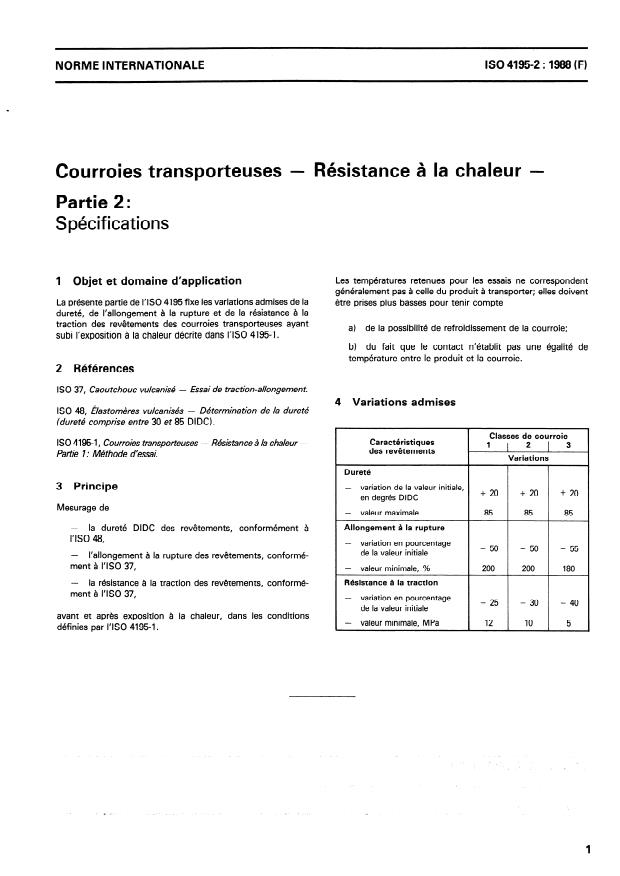 ISO 4195-2:1988 - Courroies transporteuses -- Résistance a la chaleur