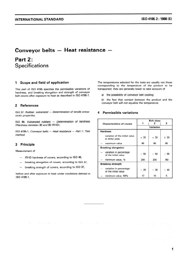 ISO 4195-2:1988 - Conveyor belts -- Heat resistance