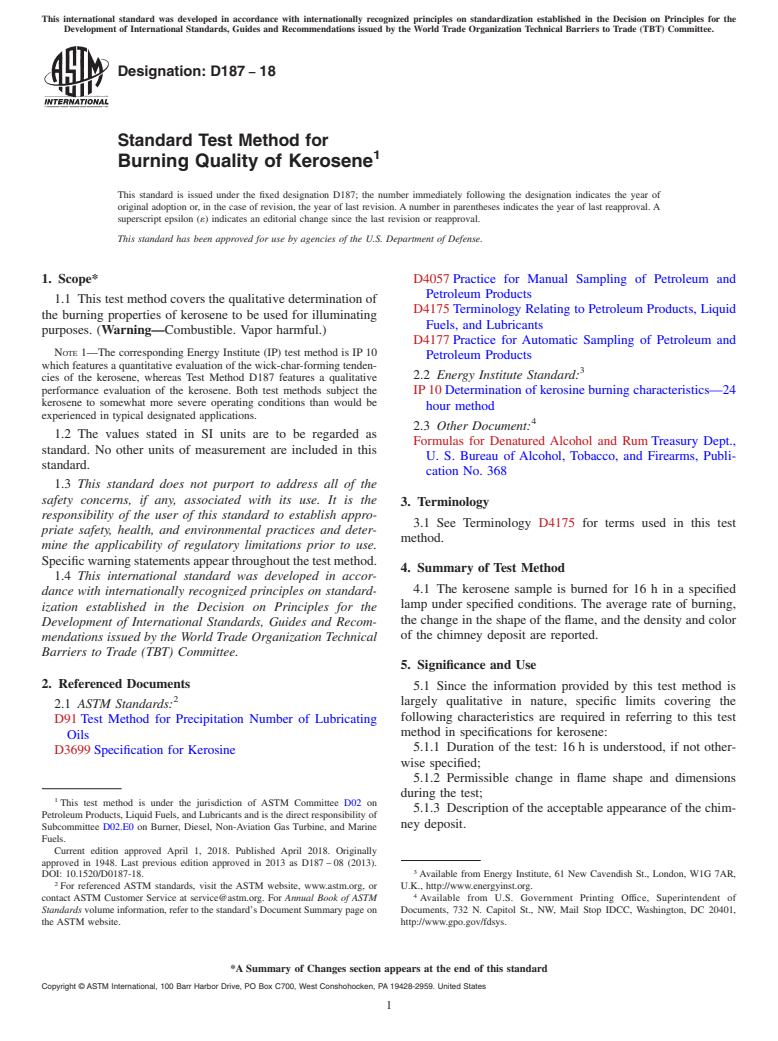 ASTM D187-18 - Standard Test Method for  Burning Quality of Kerosene