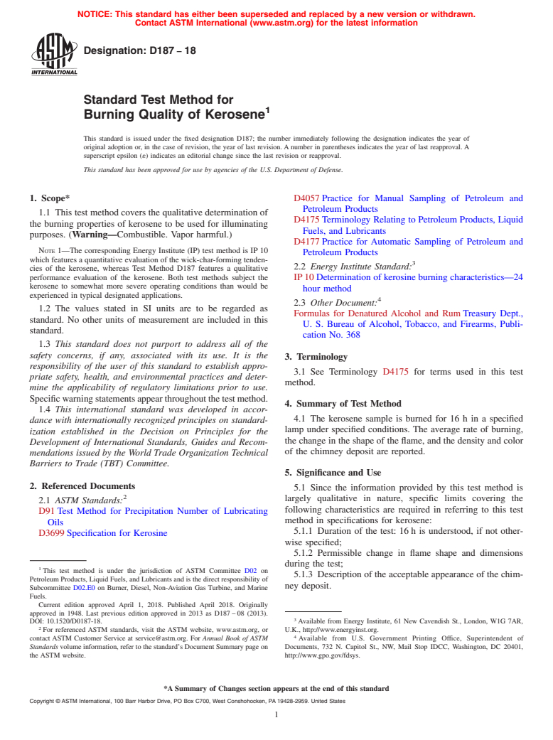 ASTM D187-18 - Standard Test Method for  Burning Quality of Kerosene