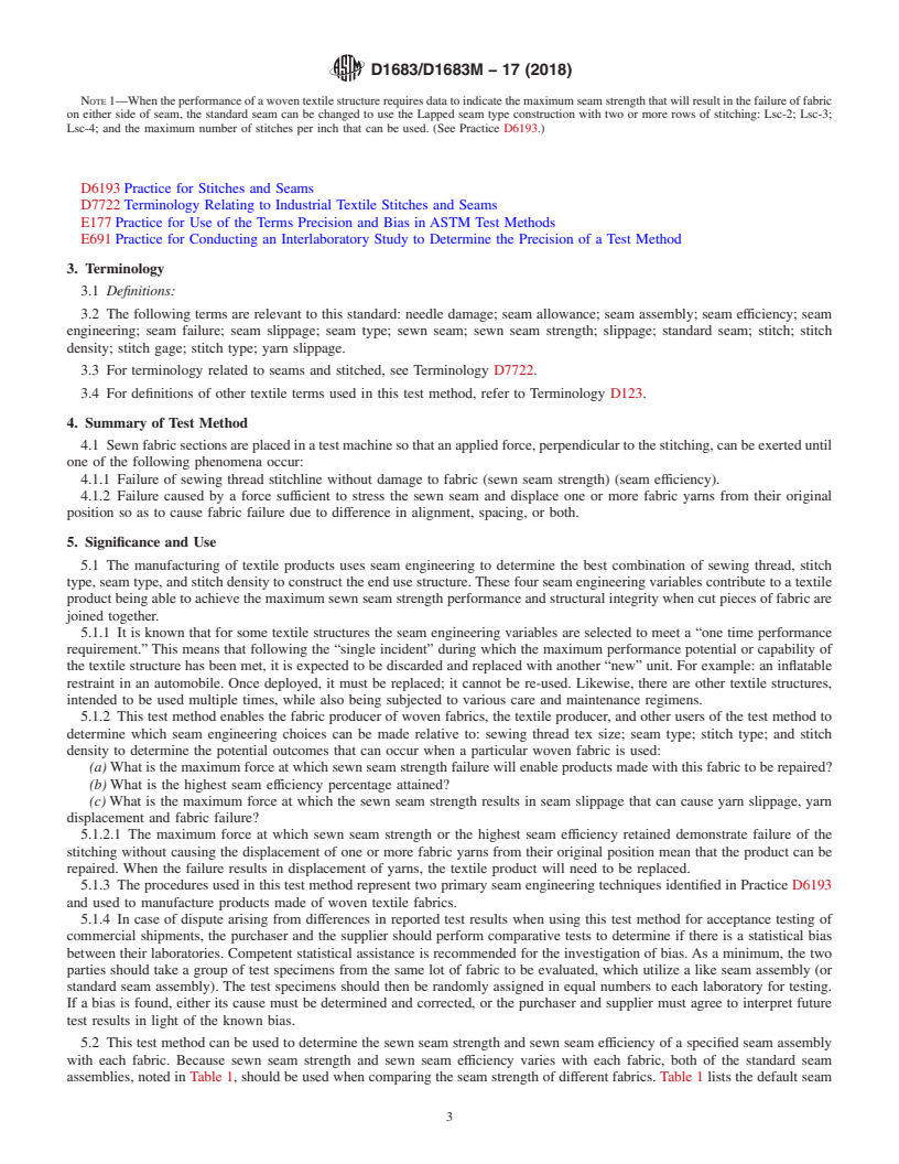 REDLINE ASTM D1683/D1683M-17(2018) - Standard Test Method for  Failure in Sewn Seams of Woven Fabrics