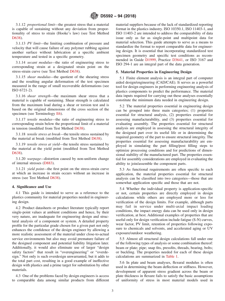 ASTM D5592-94(2018) - Standard Guide for  Material Properties Needed in Engineering Design Using Plastics