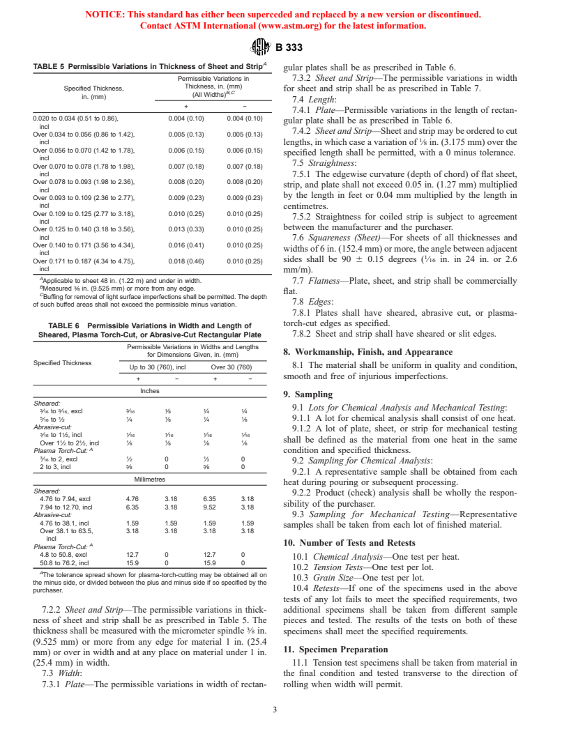 ASTM B333-98 - Standard Specification for Nickel-Molybdenum Alloy Plate, Sheet, and Strip