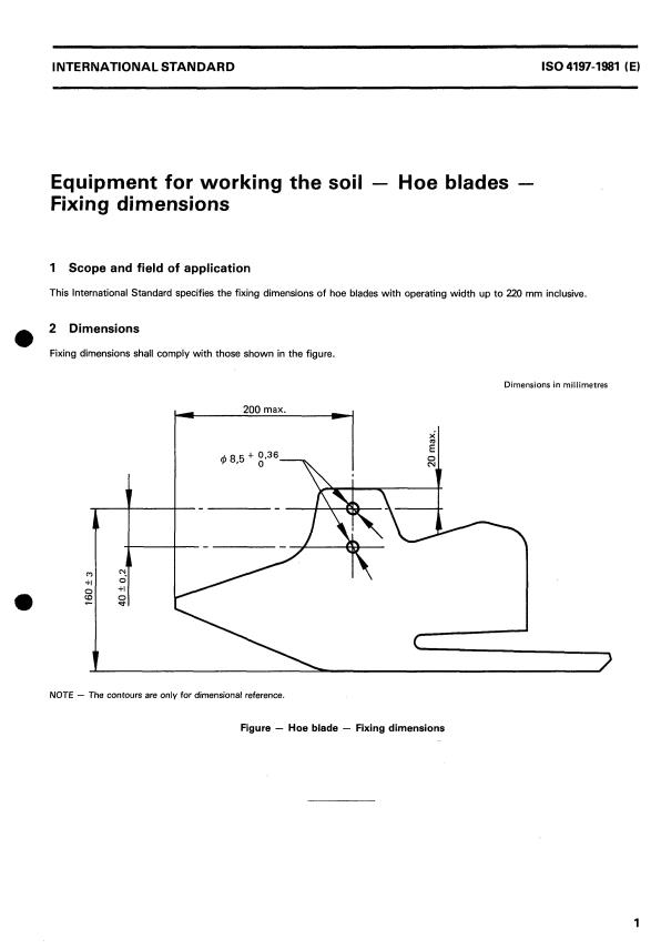 ISO 4197:1981 - Equipment for working the soil -- Hoe blades -- Fixing dimensions