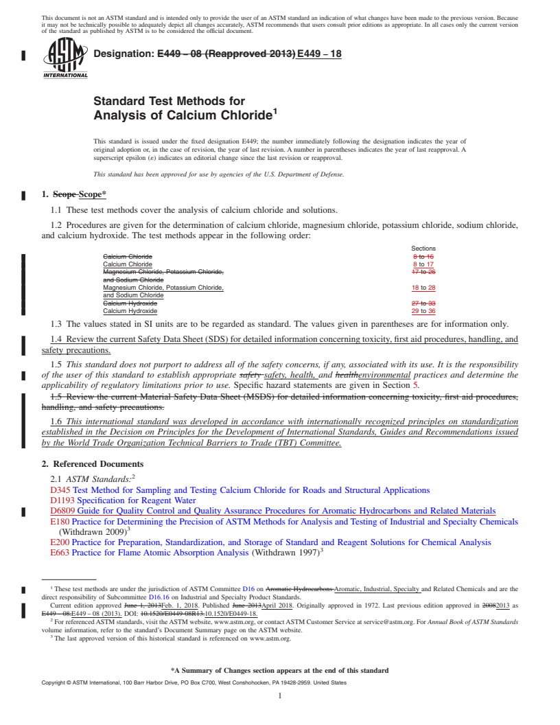 REDLINE ASTM E449-18 - Standard Test Methods for Analysis of Calcium Chloride