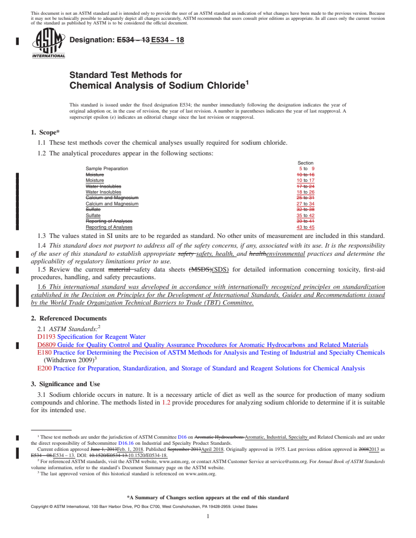 REDLINE ASTM E534-18 - Standard Test Methods for Chemical Analysis of Sodium Chloride
