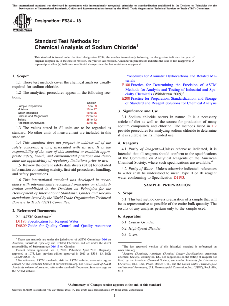 ASTM E534-18 - Standard Test Methods for Chemical Analysis of Sodium Chloride