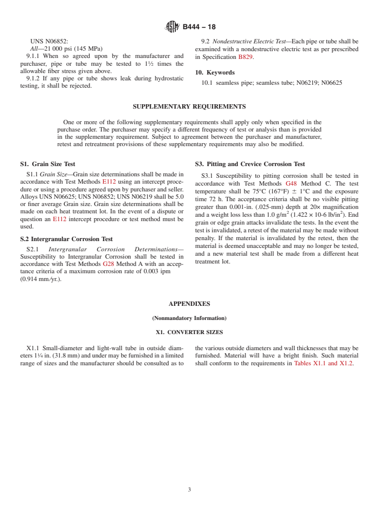 ASTM B444-18 - Standard Specification for Nickel-Chromium-Molybdenum-Columbium Alloys<brk/> (UNS N06625  and UNS    N06852) and Nickel-Chromium-Molybdenum-Silicon Alloy (UNS  N06219) Pipe and    Tube