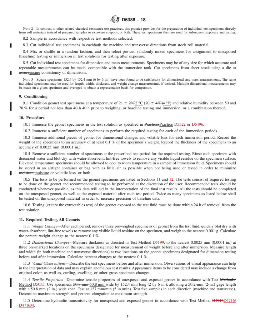 REDLINE ASTM D6388-18 - Standard Practice for  Tests to Evaluate the Chemical Resistance of Geonets to Liquids