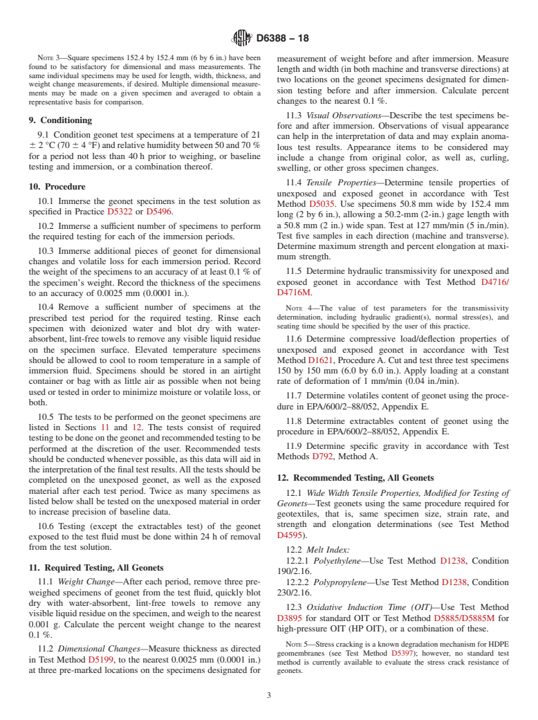 ASTM D6388-18 - Standard Practice for  Tests to Evaluate the Chemical Resistance of Geonets to Liquids