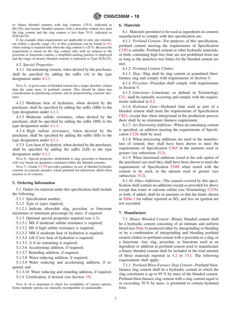 ASTM C595/C595M-18 - Standard Specification for Blended Hydraulic Cements