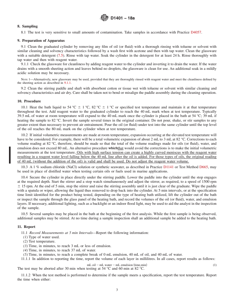 REDLINE ASTM D1401-18a - Standard Test Method for  Water Separability of Petroleum Oils and Synthetic Fluids