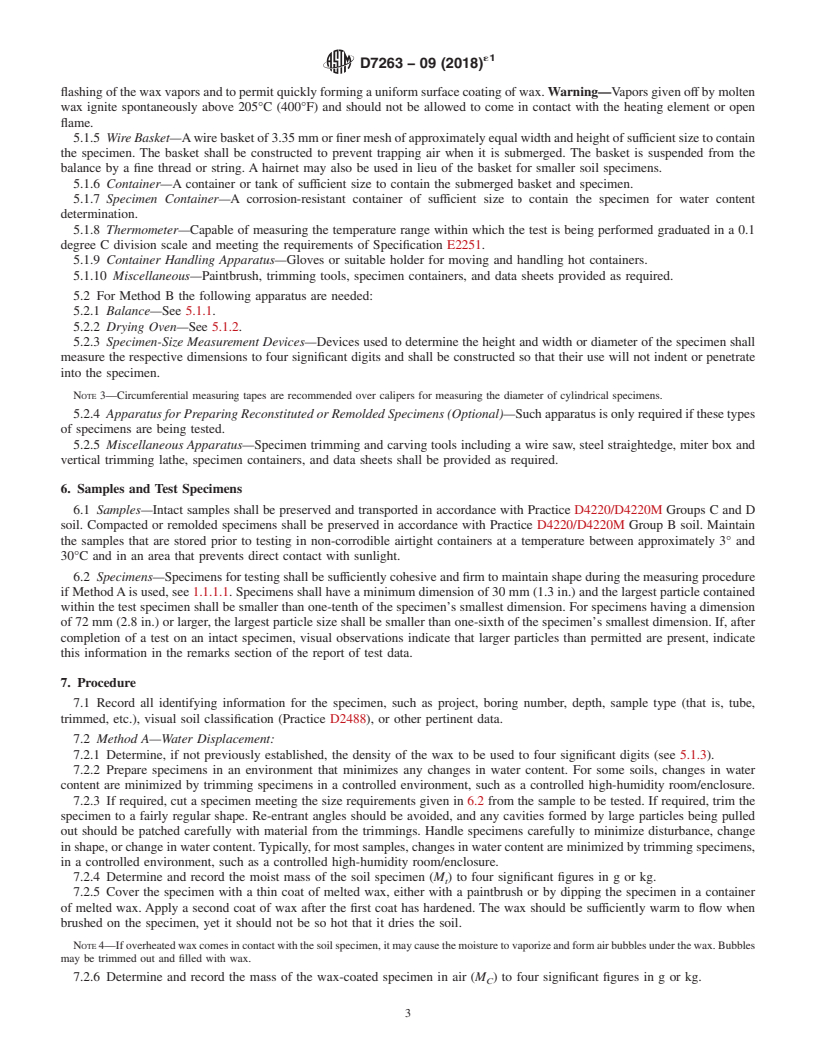 REDLINE ASTM D7263-09(2018)e1 - Standard Test Methods for Laboratory Determination of Density (Unit Weight) of Soil Specimens