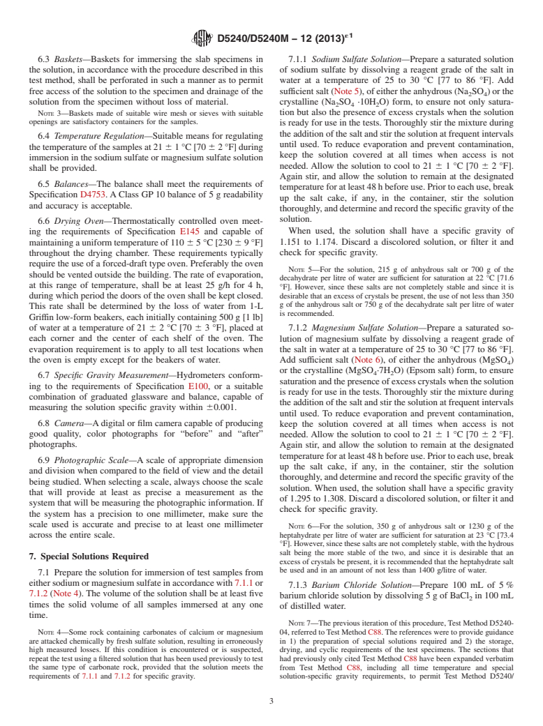 ASTM D5240/D5240M-12(2013)e1 - Standard Test Method for Evaluation of Durability of Rock for Erosion Control Using  Sodium Sulfate or Magnesium Sulfate