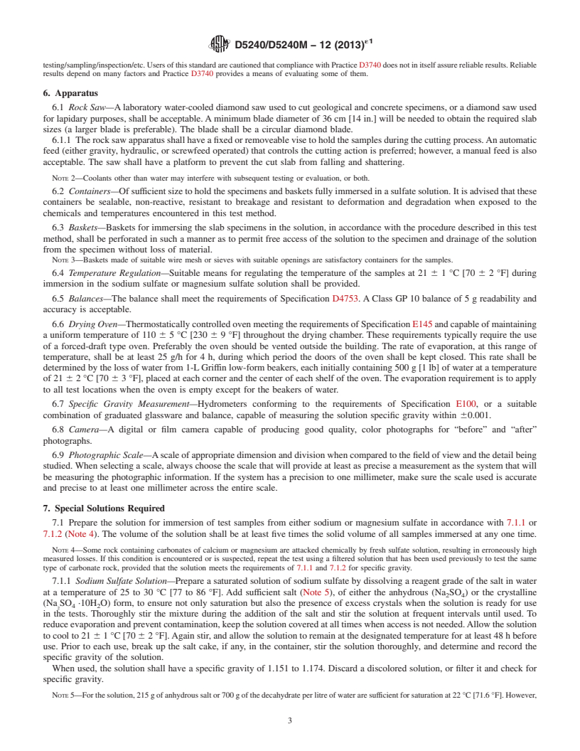 REDLINE ASTM D5240/D5240M-12(2013)e1 - Standard Test Method for Evaluation of Durability of Rock for Erosion Control Using  Sodium Sulfate or Magnesium Sulfate