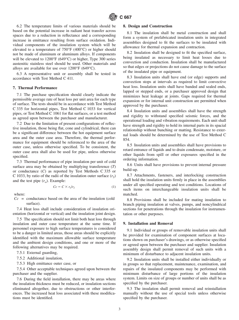 ASTM C667-01 - Standard Specification for Prefabricated Reflective Insulation Systems for Equipment and Pipe Operating at Temperatures above Ambient Air