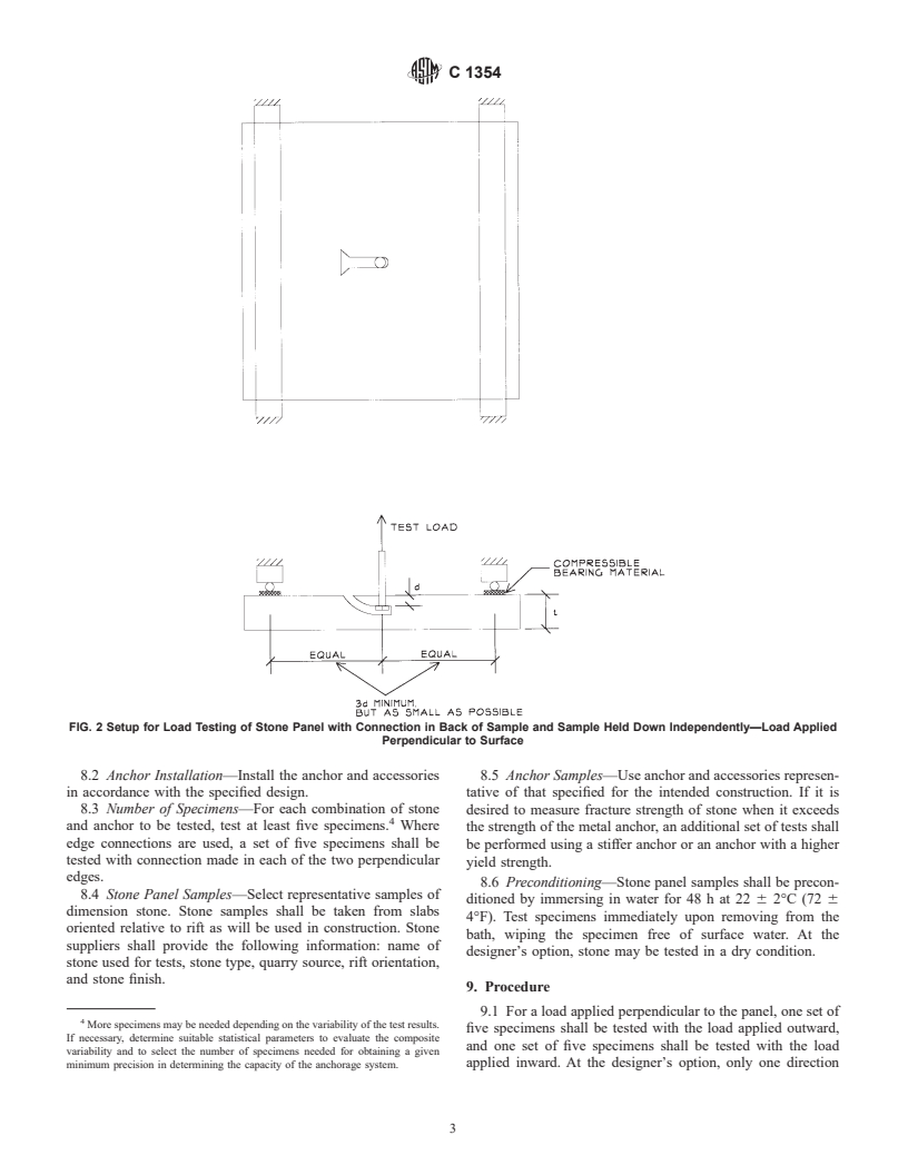 ASTM C1354-96 - Standard Test Method for Strength of Individual Stone Anchorages in Dimension Stone