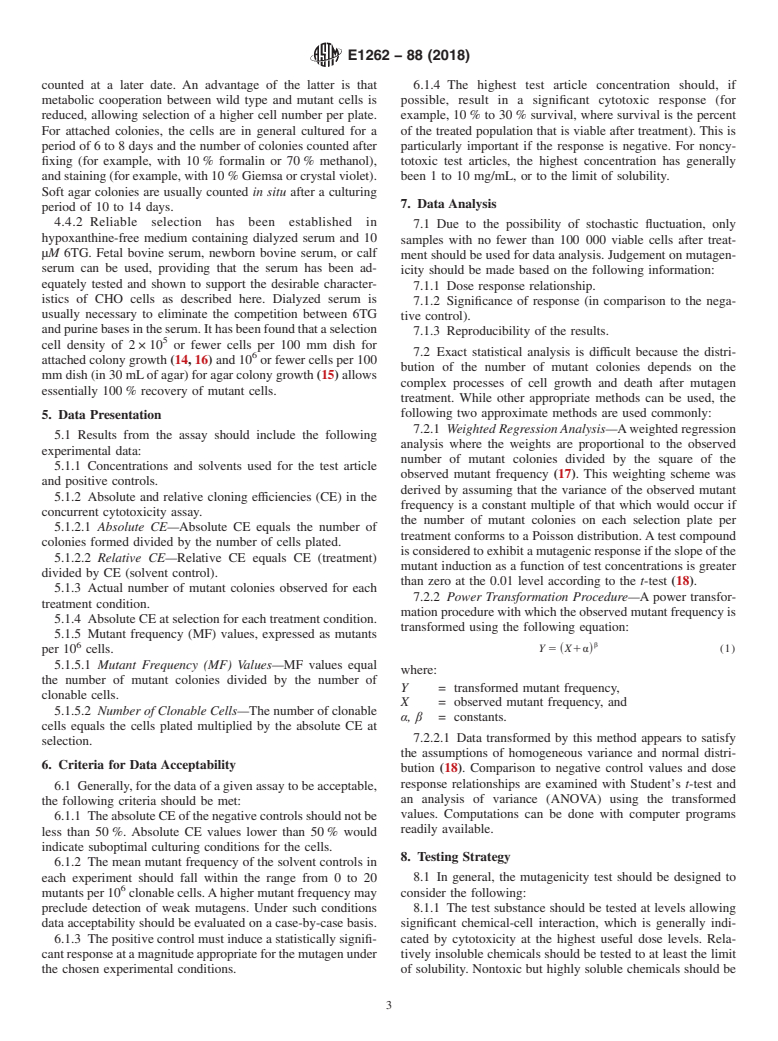 ASTM E1262-88(2018) - Standard Guide for  Performance of Chinese Hamster Ovary Cell/Hypoxanthine Guanine  Phosphoribosyl Transferase Gene Mutation Assay