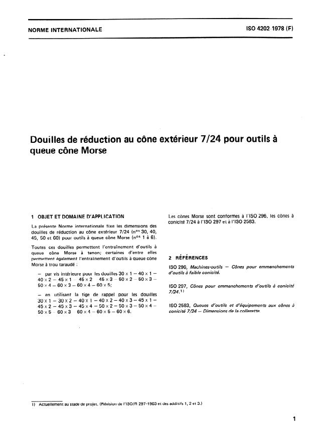 ISO 4202:1978 - Douilles de réduction au cône extérieur 7/24 pour outils a queue cône Morse