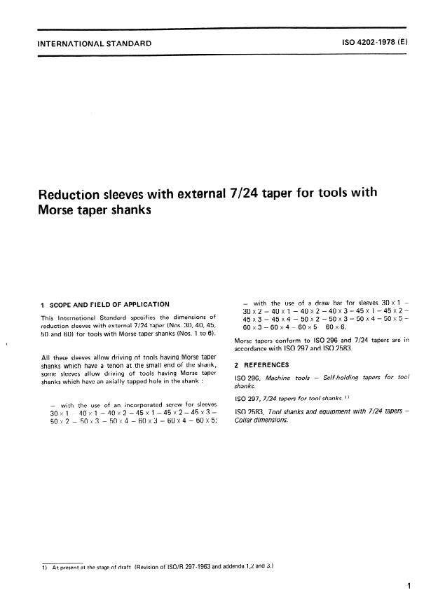 ISO 4202:1978 - Reduction sleeves with external 7/24 taper for tools with Morse taper shanks