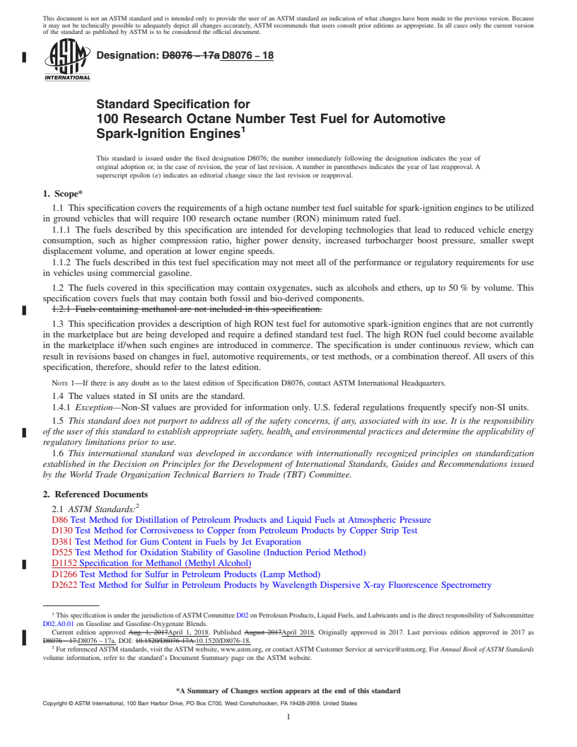 REDLINE ASTM D8076-18 - Standard Specification for 100 Research Octane Number Test Fuel for Automotive Spark-Ignition  Engines