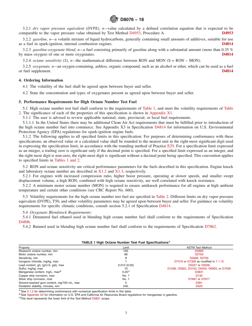 REDLINE ASTM D8076-18 - Standard Specification for 100 Research Octane Number Test Fuel for Automotive Spark-Ignition  Engines