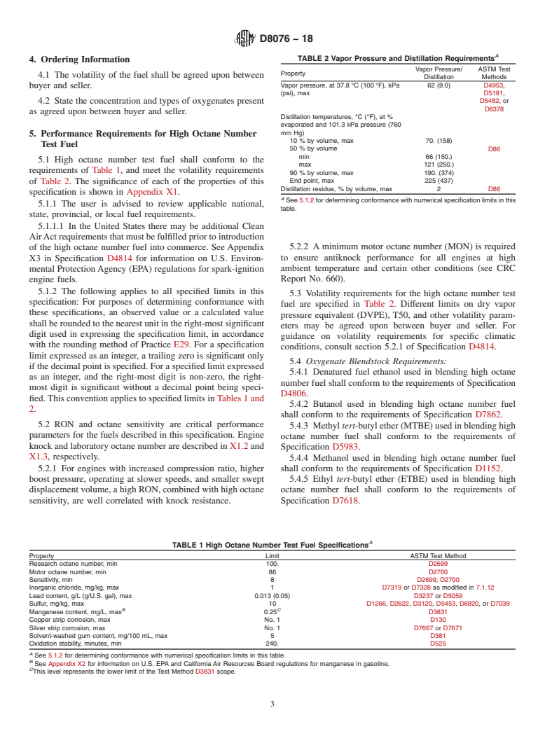 ASTM D8076-18 - Standard Specification for 100 Research Octane Number Test Fuel for Automotive Spark-Ignition  Engines