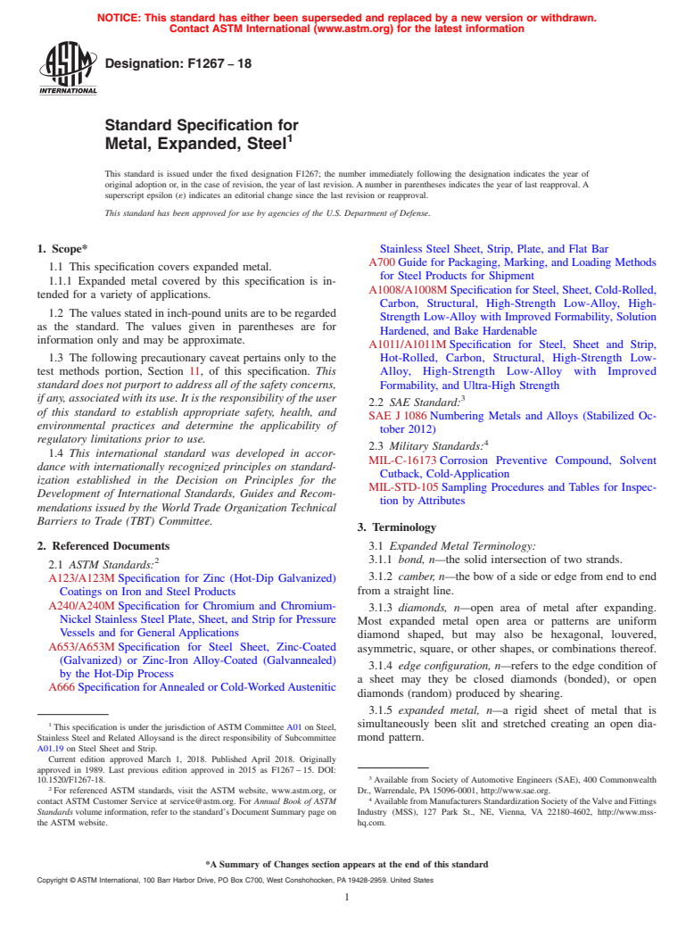 ASTM F1267-18 - Standard Specification for  Metal, Expanded, Steel