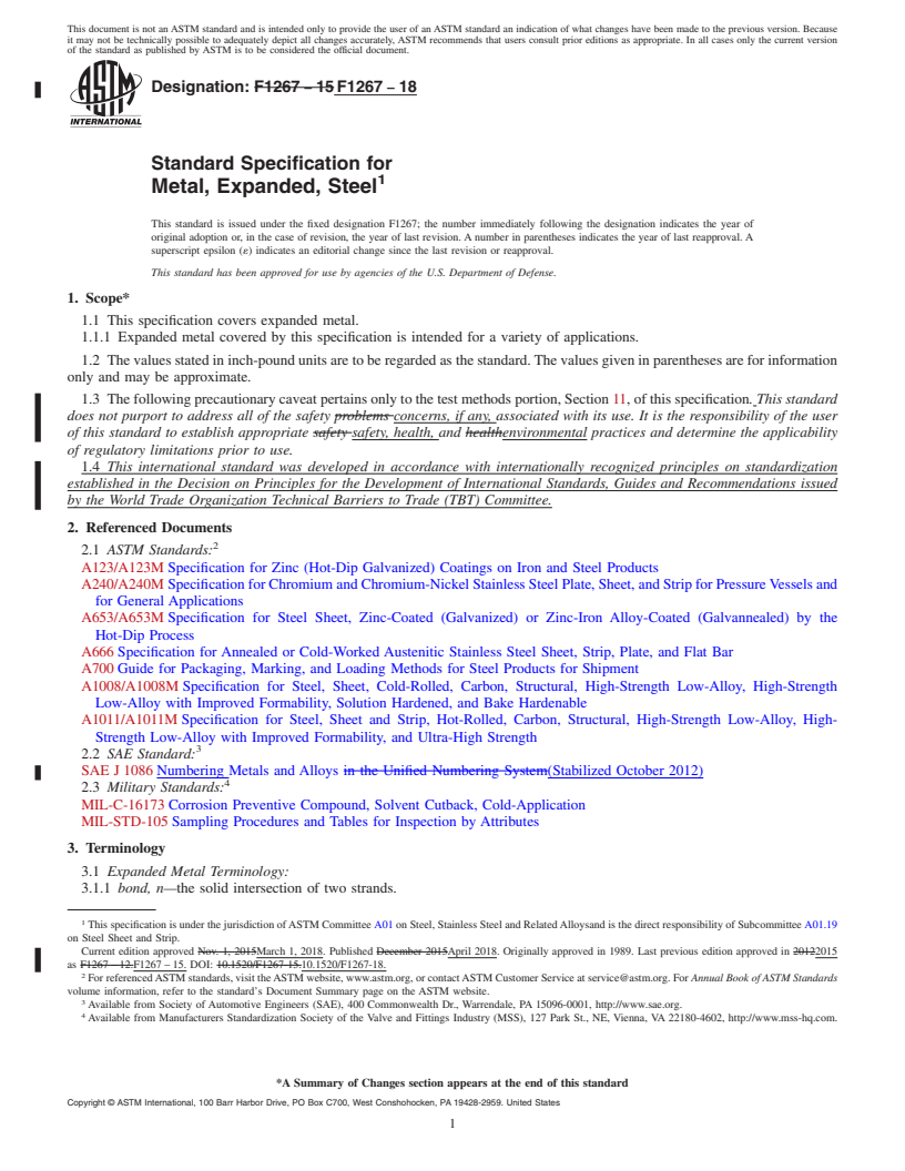 REDLINE ASTM F1267-18 - Standard Specification for  Metal, Expanded, Steel