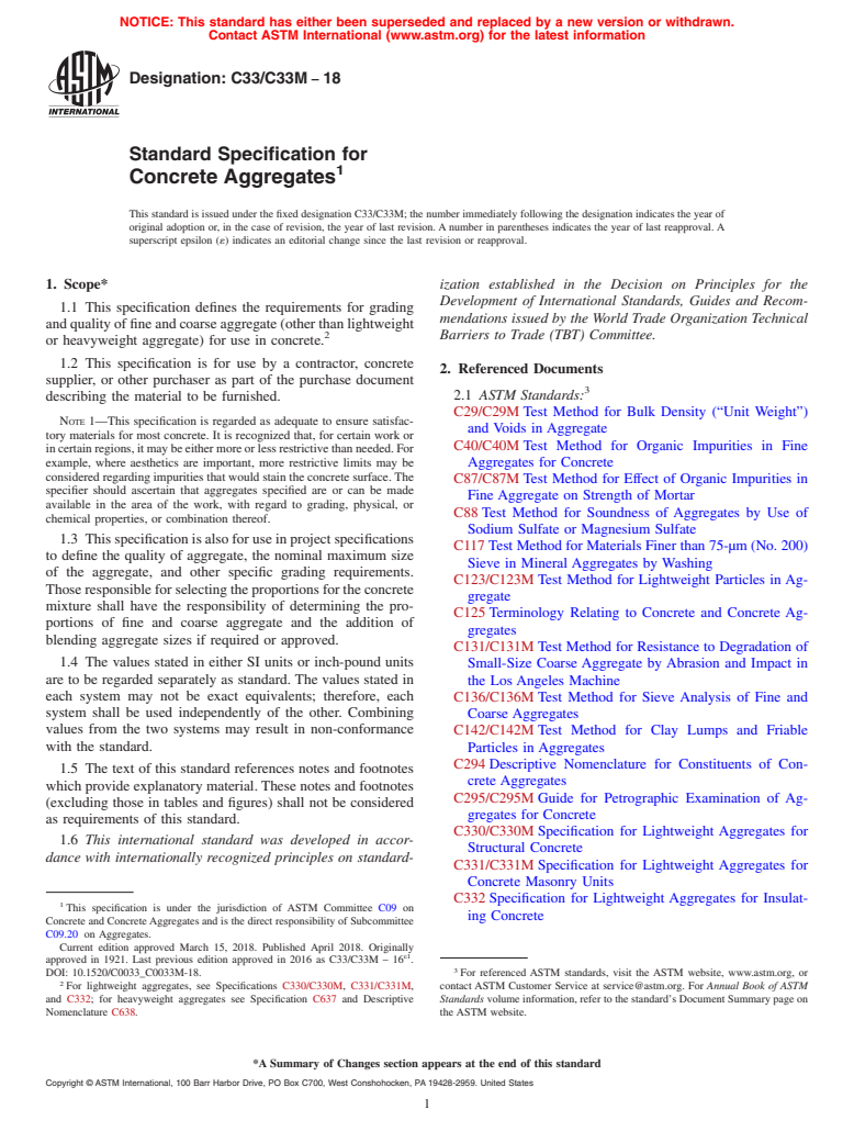 ASTM C33/C33M-18 - Standard Specification for  Concrete Aggregates