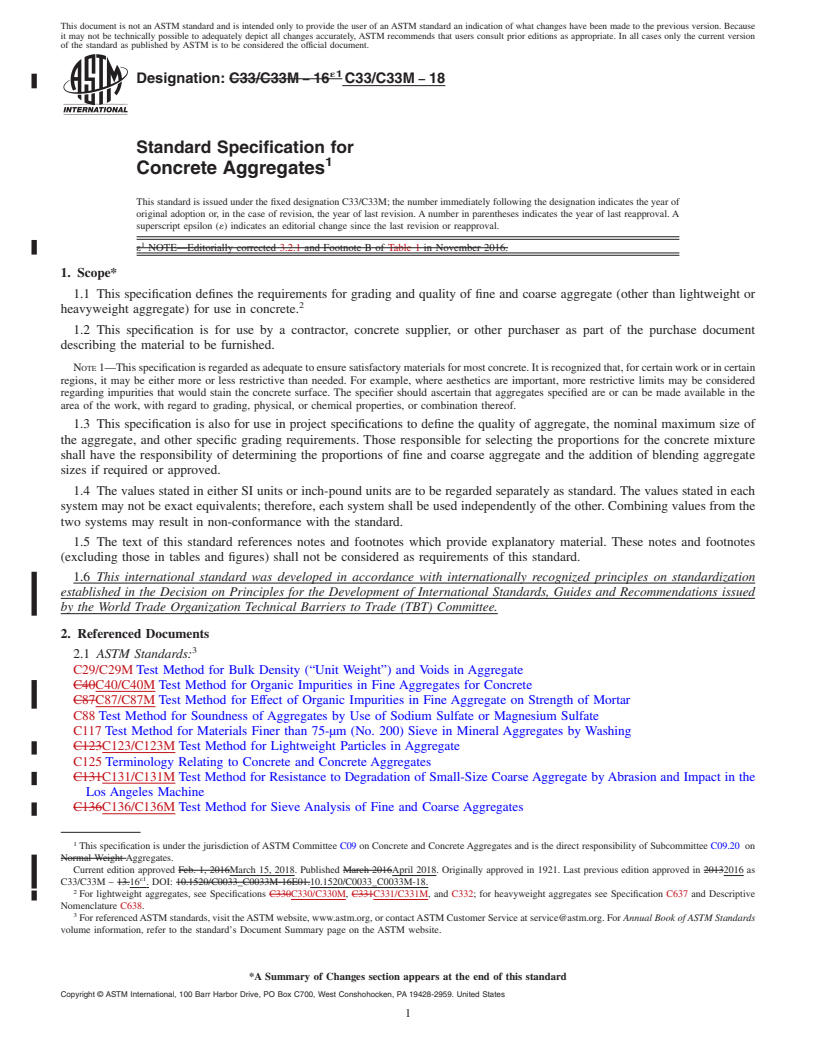 REDLINE ASTM C33/C33M-18 - Standard Specification for  Concrete Aggregates