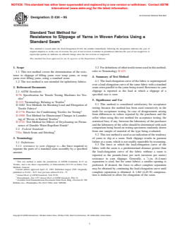 ASTM D434-95 - Standard Test Method for Resistance to Slippage of Yarns in Woven Fabrics Using a Standard Seam (Withdrawn 2004)