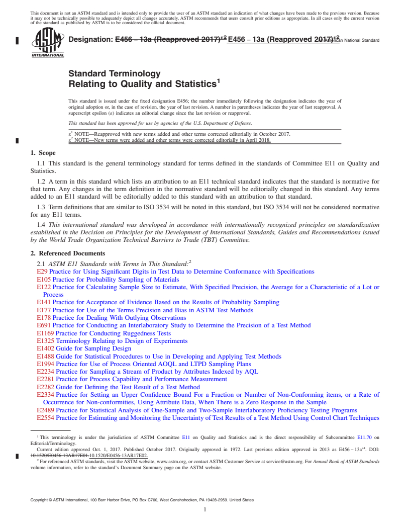 REDLINE ASTM E456-13A(2017)e2 - Standard Terminology Relating to Quality and Statistics