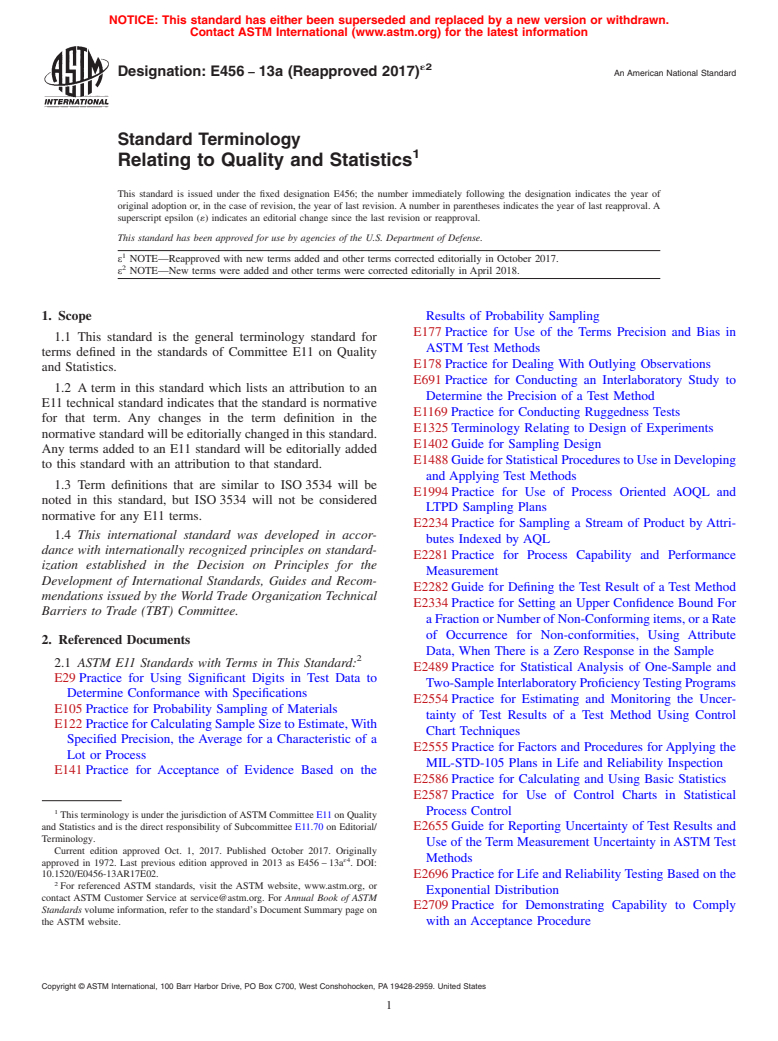 ASTM E456-13A(2017)e2 - Standard Terminology Relating to Quality and Statistics