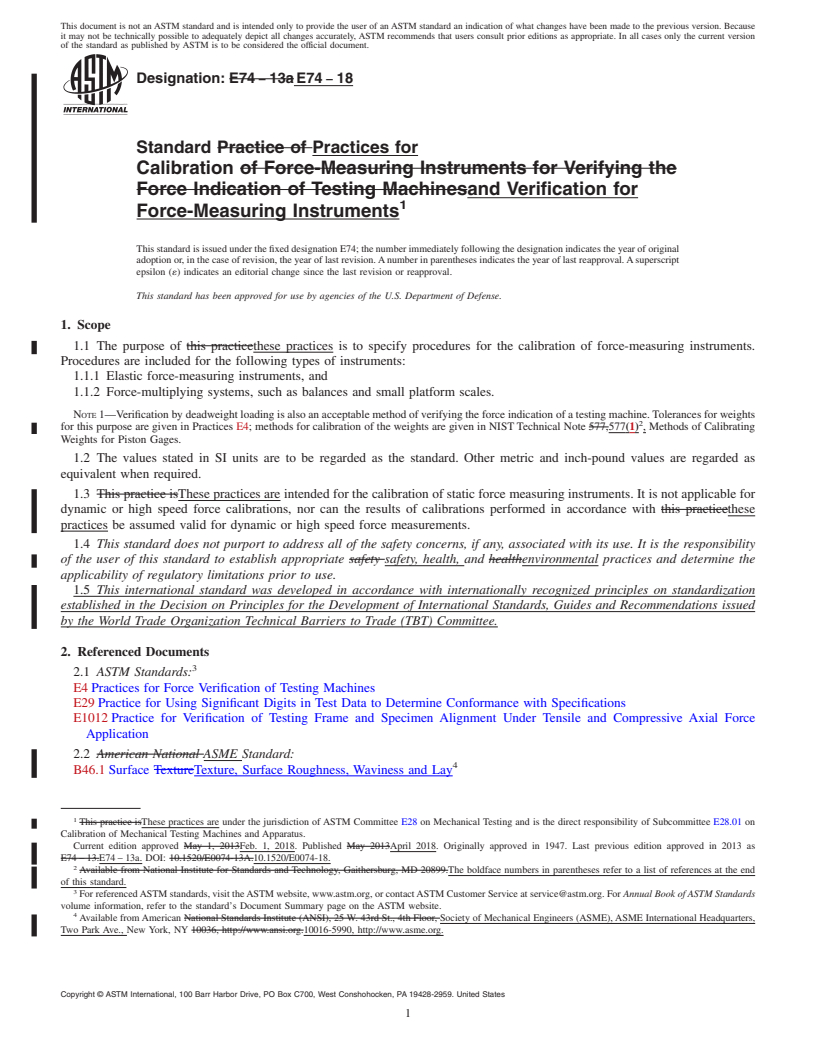 REDLINE ASTM E74-18 - Standard Practices for Calibration and Verification for Force-Measuring Instruments