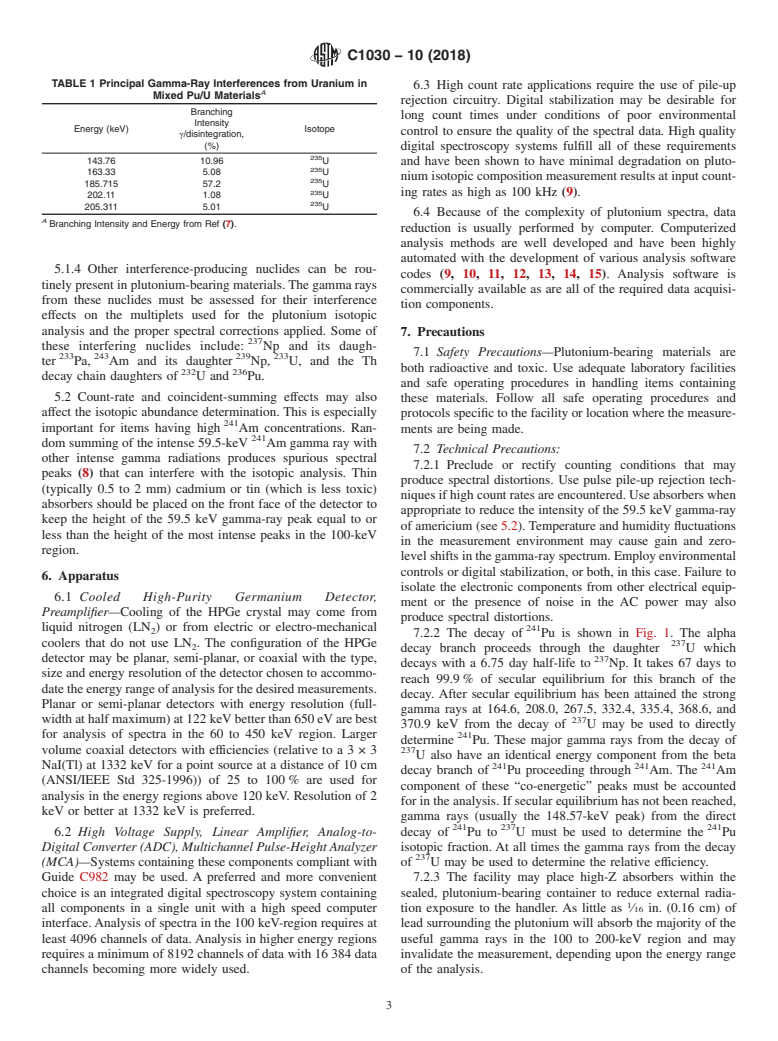 ASTM C1030-10(2018) - Standard Test Method for  Determination of Plutonium Isotopic Composition by Gamma-Ray  Spectrometry