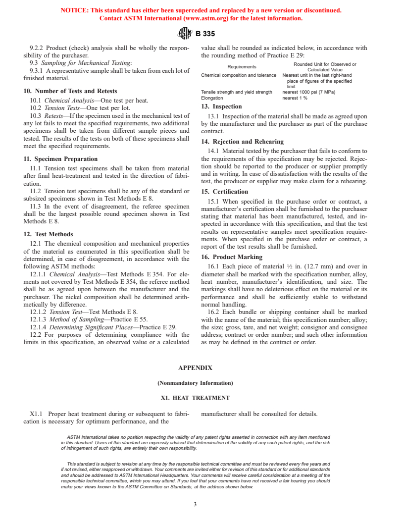 ASTM B335-98 - Standard Specification for Nickel-Molybdenum Alloy Rod